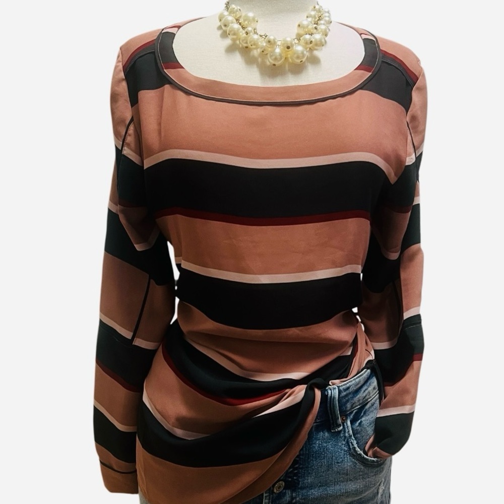 LOFT Pink and Black Striped Blouse